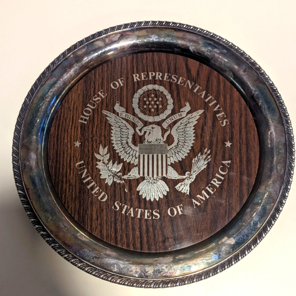 USA Political Memorabilia House of Representatives Silver Plate Tray Eagle 12"